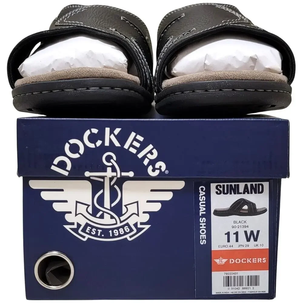 Dockers Men Sunland Casual Slide Sandals Size US 11W Black Faux Leather